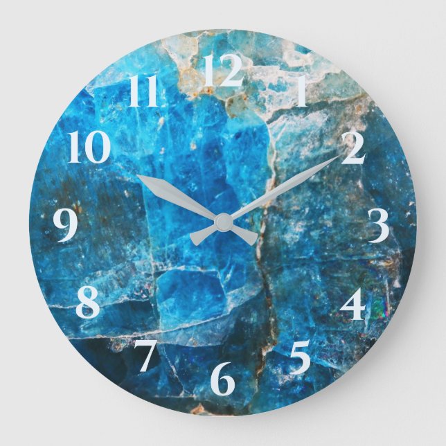 Labradorite Gems Blue Numbers Large Clock (Front)
