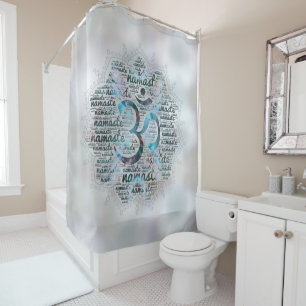 Labradorite Namaste Word Art in Lotus with OM Shower Curtain