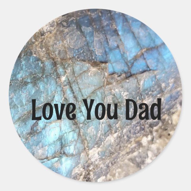 Labradorite Photo in Teal and Blue | Love You Dad Classic Round Sticker (Front)