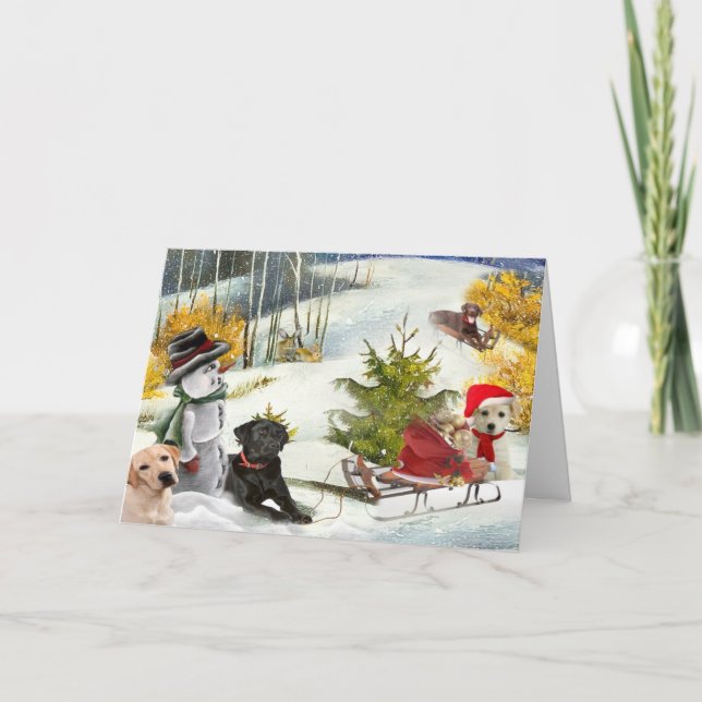 Labradors a Fun Day Sledding Cards (Front)