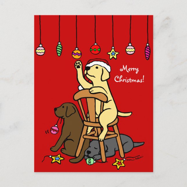 Labradors and Christmas Ornaments Cartoon Holiday Postcard (Front)