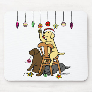 Labradors and Christmas Ornaments Cartoon Mouse Mat