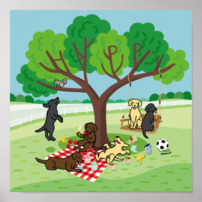 Labradors and Happy Tree Poster (Front)