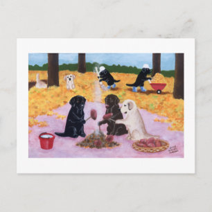 Labradors Autumn Fun Postcard