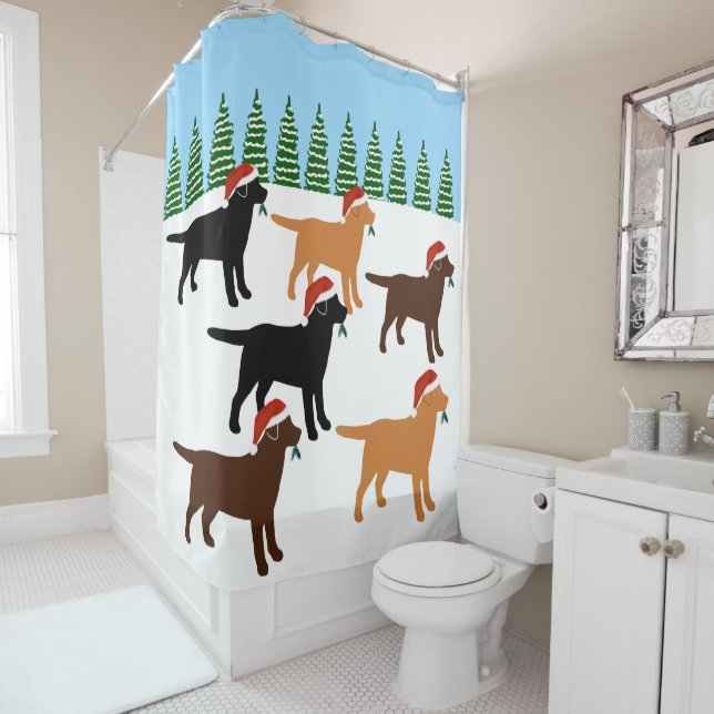 Labradors Christmas Santa Snowfield Shower Curtain (In Situ)