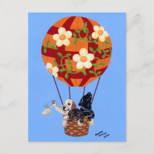 Labradors & Hot Air Balloon Painting Postcard