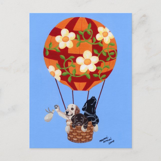 Labradors & Hot Air Balloon Painting Postcard (Front)