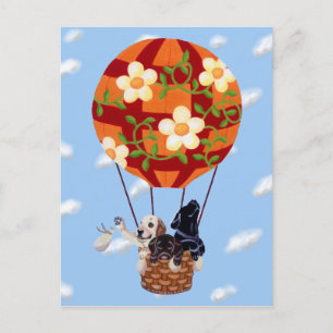 Labradors & Hot Air Balloon Painting Postcard