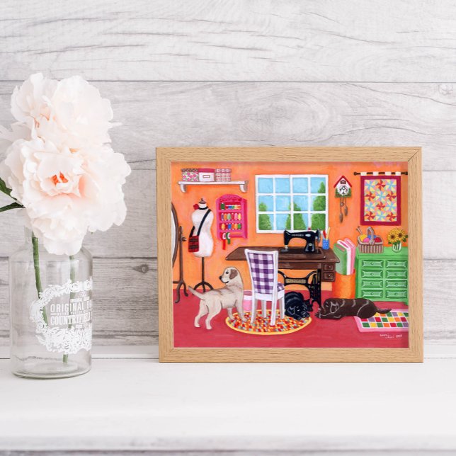 Labradors in Mum's Sewing Room Painting Poster (Creator Uploaded)