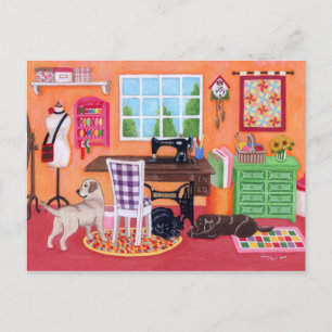 Labradors in Mum's Sewing Room Postcard