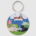 Labradors in the Garden Painting Key Ring