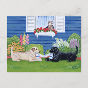 Labradors in the Garden Painting Postcard