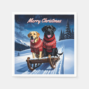 Labradors Sled Ride Christmas Napkin