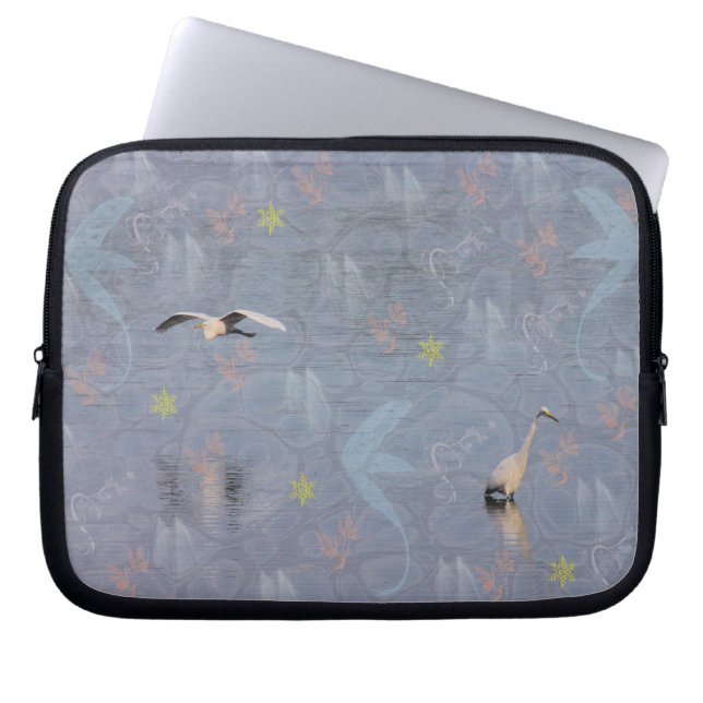 Labtop Sleve Great Egret Digital Design, Blue Laptop Sleeve (Front)
