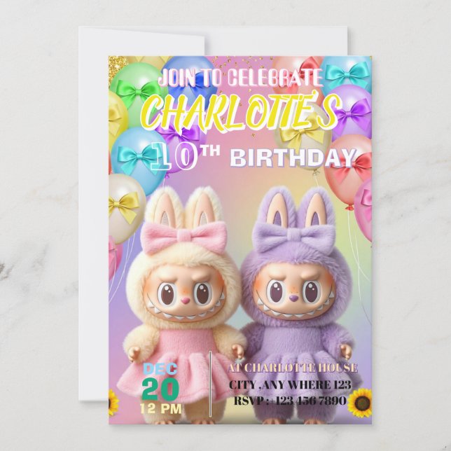 Labubu Birthday Invitation CARDS (Front)