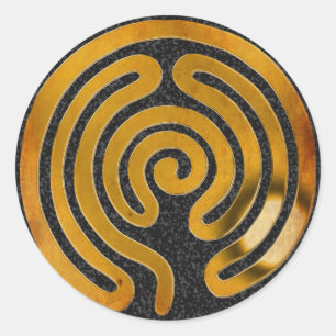 labyrinth antique gold   black splatter classic round sticker