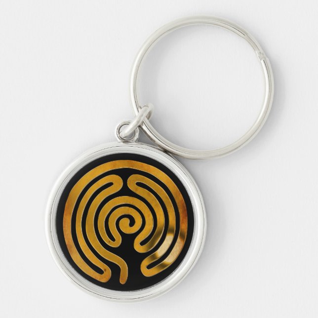 labyrinth antique gold | black splatter key ring (Front)