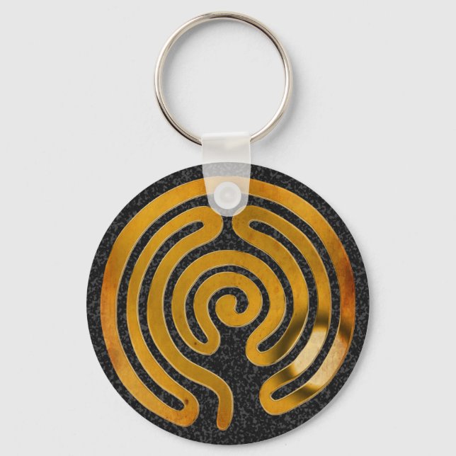 labyrinth antique gold | black splatter key ring (Front)