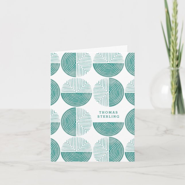 Labyrinth Circle Pattern Note Card - Teal (Front)