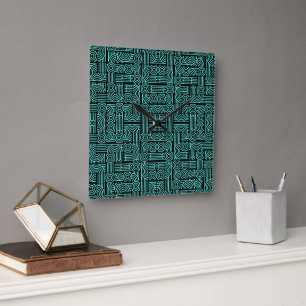 Labyrinth Futuristic Abstract Geometric Pattern Square Wall Clock