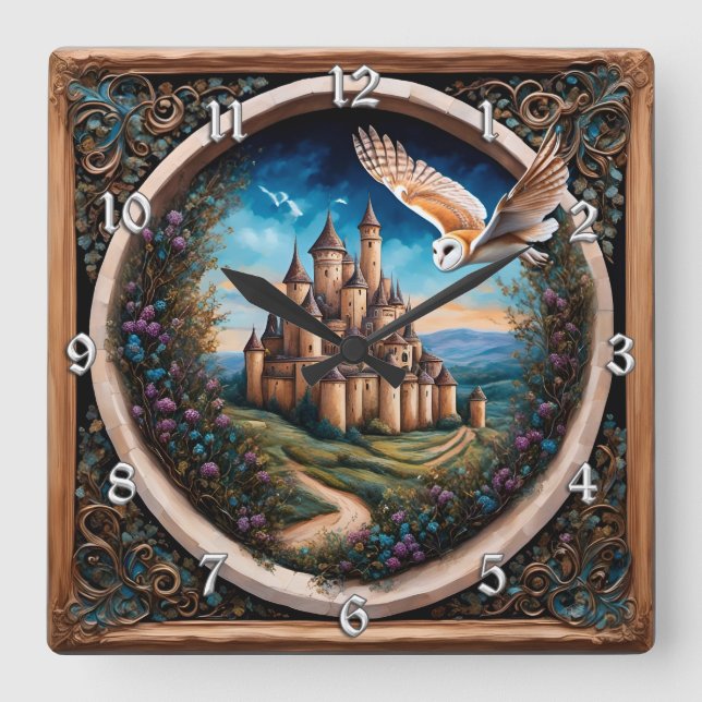 Labyrinth Gate Castle Fantasy Art Square Wall Clock (Front)