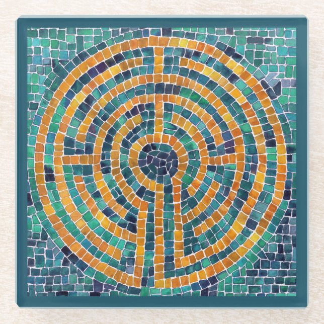LABYRINTH II Glass Coaster - Green (Front)