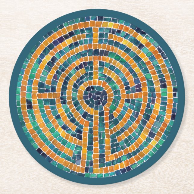 LABYRINTH II Round Paper Coasters - Green (Front)