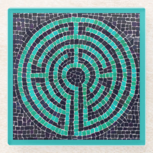 LABYRINTH III Glass Coaster - Turquoise