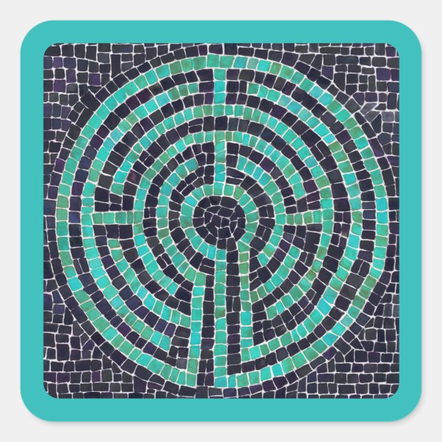 LABYRINTH III Small Square Stickers - Turquoise (Front)