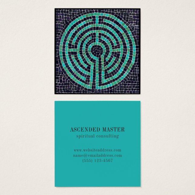 LABYRINTH III Square Business Card - Turquoise (Front & Back)
