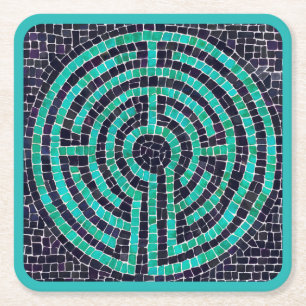 LABYRINTH III Square Paper Coasters - Turquoise