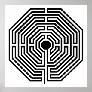 Labyrinth Maze Cathedral of Amiens Black and White Poster