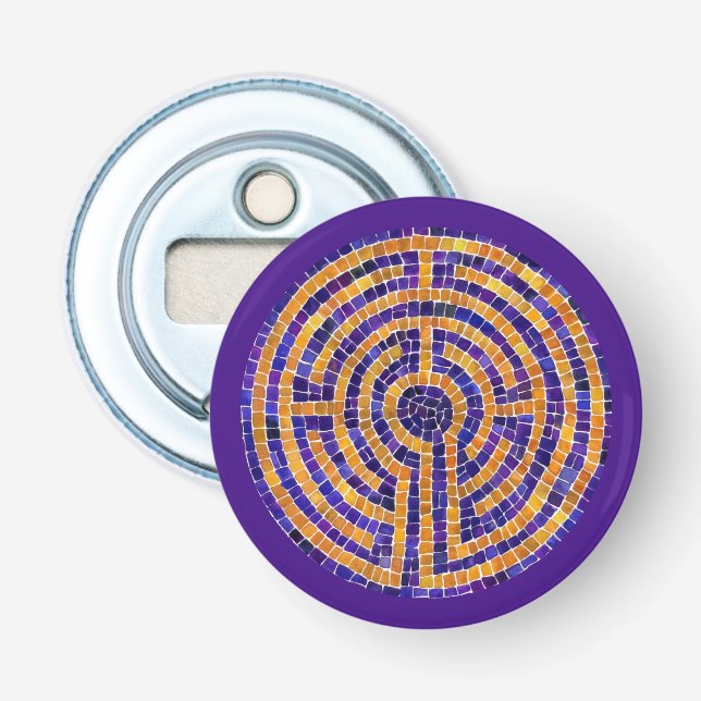 LABYRINTH MOSAIC Button Bottle Opener - Purple (Front)
