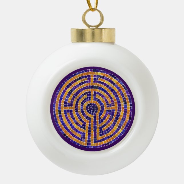 LABYRINTH MOSAIC Ceramic Ball Ornament (Front)