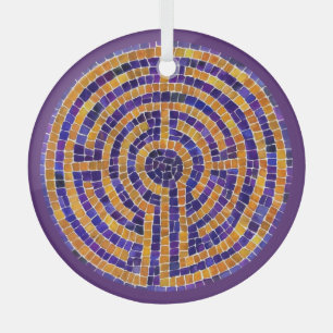 LABYRINTH MOSAIC Glass Circle Ornament