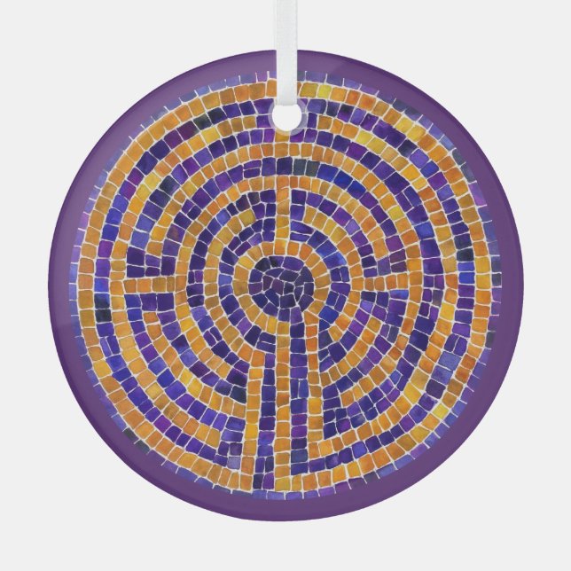 LABYRINTH MOSAIC Glass Circle Ornament (Front)