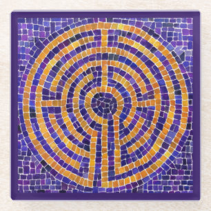LABYRINTH MOSAIC Glass Coaster - Purple