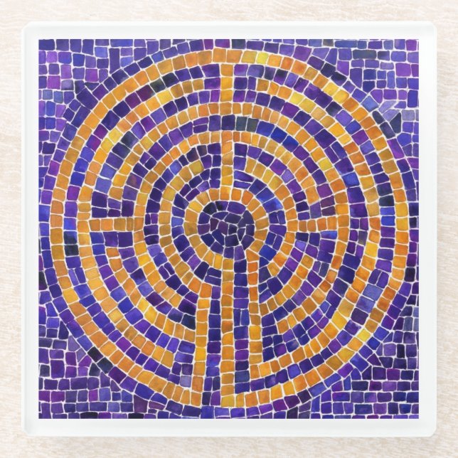 LABYRINTH MOSAIC Glass Coaster - White (Front)