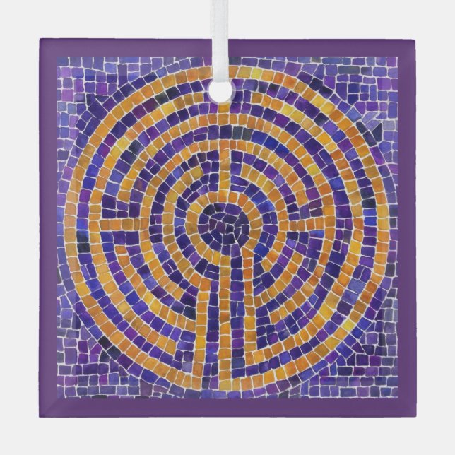 LABYRINTH MOSAIC Glass Square Ornament (Front)