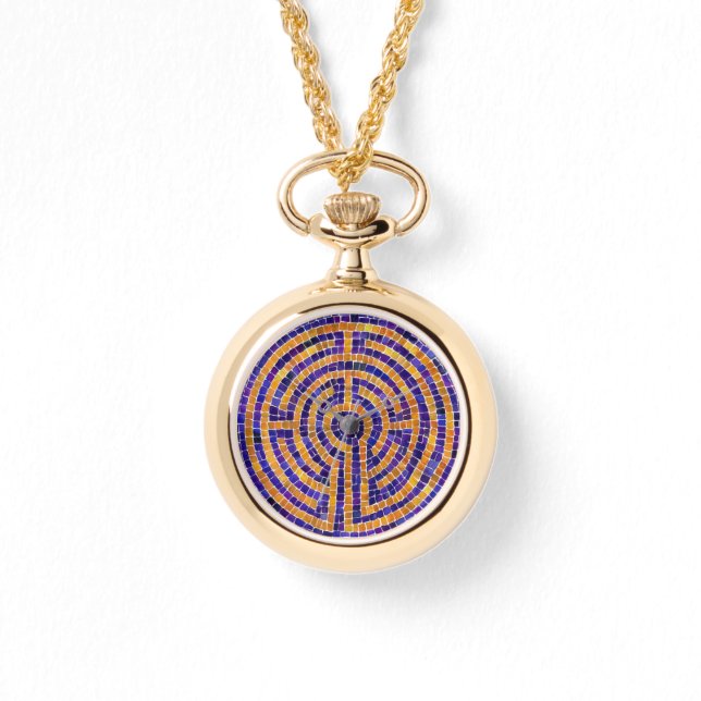 LABYRINTH MOSAIC Gold Necklace Watch (Front)