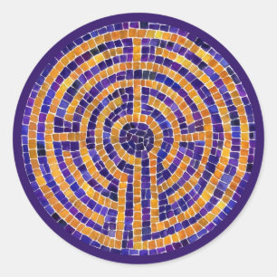 LABYRINTH MOSAIC Large Round Stickers - Purple