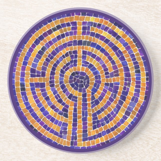 LABYRINTH MOSAIC Sandstone Coaster - Purple (Front)