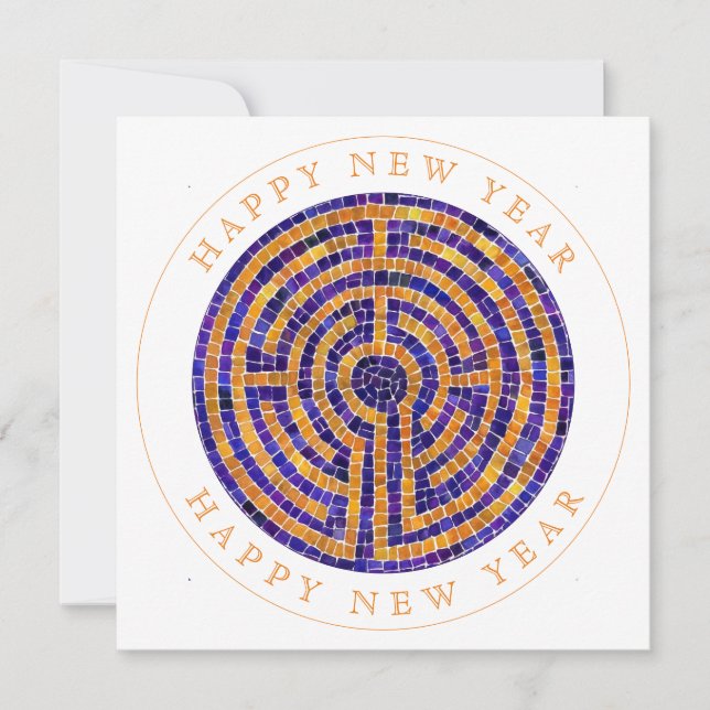 LABYRINTH MOSAIC Square Flat New Year Card (Front)