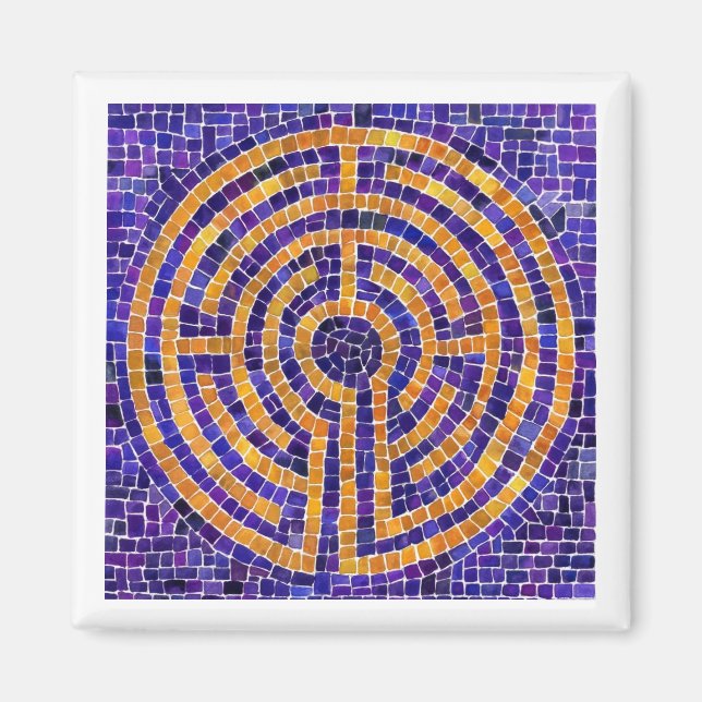 LABYRINTH MOSAIC Square Magnet - White (Front)
