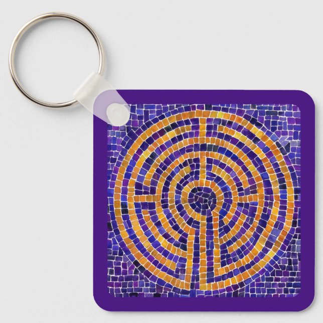 LABYRINTH MOSAIC Square Metal Keychain (Front)