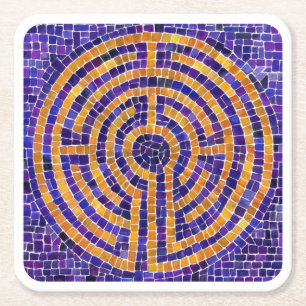 LABYRINTH MOSAIC Square Paper Coasters - White