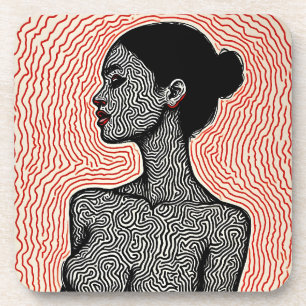 Labyrinth of Her Awakening – A Minimalist Portrait Coaster