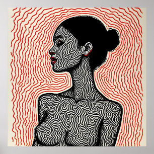 Labyrinth of Her Awakening – A Minimalist Portrait Poster