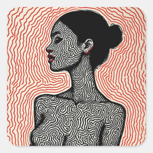 Labyrinth of Her Awakening – A Minimalist Portrait Square Sticker