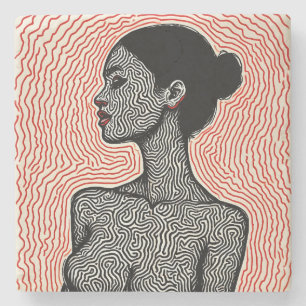 Labyrinth of Her Awakening – A Minimalist Portrait Stone Coaster